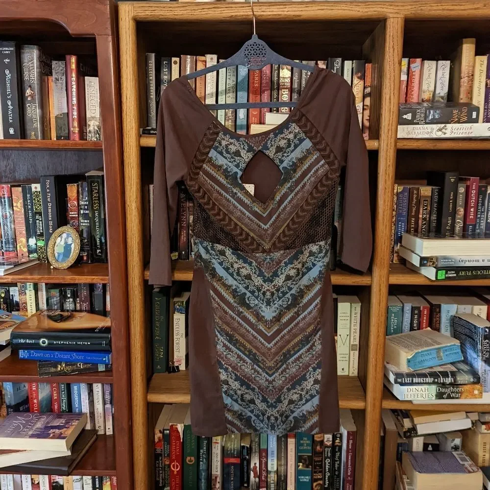 Free people out of africa Chevron bodycon mesh side scoop neck  dress sz m nwt - Picture 2 of 6